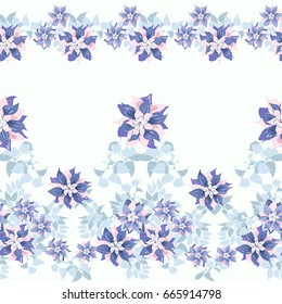 Seamless gorgeous border in cute flowers of clematis. Floral exotic background for textile, wallpaper, pattern fills, covers, surface, print, gift wrap, scrapbooking, decoupage.