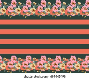 Seamless gorgeous border in cute flowers. Composite overlay. Floral background for textile, wallpaper, pattern fills, covers, surface, print, gift wrap, scrapbooking, decoupage.