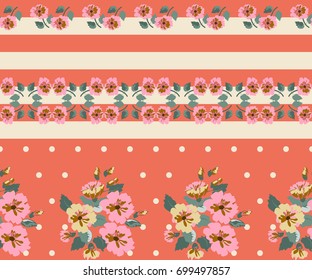 Seamless gorgeous border in cute flowers. Composite overlay. Floral background for textile, wallpaper, pattern fills, covers, surface, print, gift wrap, scrapbooking, decoupage.