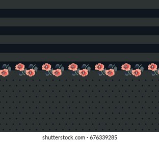 Seamless gorgeous border in small-scale cute flowers of petunias. Millefleurs. Floral background for textile, wallpaper, pattern fills, covers, surface, print, gift wrap, scrapbooking, decoupage.