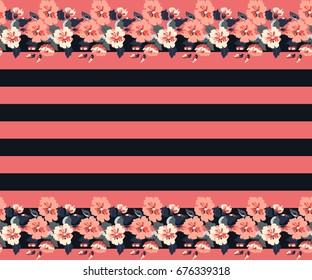 Seamless gorgeous border in small-scale cute flowers of petunias. Millefleurs. Floral background for textile, wallpaper, pattern fills, covers, surface, print, gift wrap, scrapbooking, decoupage.