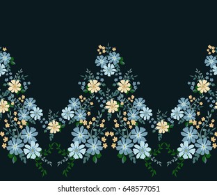 Seamless gorgeous bright border in small garden flowers. Millefleur. Floral background for textile, wallpaper, pattern fills, covers, surface, print, gift wrap, scrapbooking, decoupage.