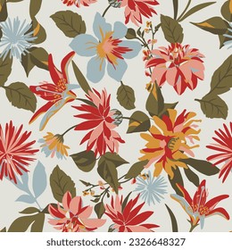 Seamless gorgeous bright pattern in garden flowers. Floral background for textiles, wallpaper, pattern fills, covers, surfaces, print, gift wrap, scrapbooking, and decoupage.