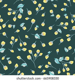 Seamless gorgeous bright pattern in garden buds of yellow roses. Millefleur. Floral background for textile, wallpaper, pattern fills, covers, surface, print, gift wrap, scrapbooking, decoupage.