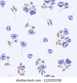 Seamless gorgeous bright pattern in small garden flowers. Millefleur. Floral background for textile, wallpaper, pattern fills, covers, surface, print, gift wrap, scrapbooking, decoupage.