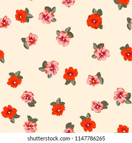 Seamless gorgeous bright pattern in small garden flowers. Millefleur. Floral background for textile, wallpaper, pattern fills, covers, surface, print, gift wrap, scrapbooking, decoupage.