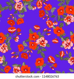 Seamless gorgeous bright pattern in small garden flowers. Millefleur. Floral background for textile, wallpaper, pattern fills, covers, surface, print, gift wrap, scrapbooking, decoupage.