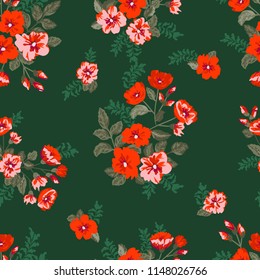Seamless gorgeous bright pattern in small garden flowers. Millefleur. Floral background for textile, wallpaper, pattern fills, covers, surface, print, gift wrap, scrapbooking, decoupage.