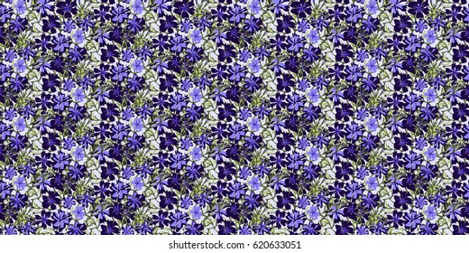 Seamless gorgeous bright pattern in small wildflowers. Millefleur. Floral striped background for textile, wallpaper, pattern fills, covers, surface, print, gift wrap, scrapbooking, decoupage.