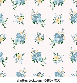 Seamless gorgeous bright pattern in small garden flowers. Millefleur. Floral background for textile, wallpaper, pattern fills, covers, surface, print, gift wrap, scrapbooking, decoupage.
