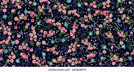 Seamless gorgeous bright pattern in small garden flowers. Liberty style millefleur. Floral background for textile, wallpaper, pattern fills, covers, surface, print, gift wrap, scrapbooking, decoupage.