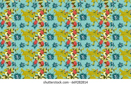 Seamless gorgeous bright pattern in small folk flowers. Liberty style millefleur. Floral background for textile, wallpaper, pattern fills, covers, surface, print, gift wrap, scrapbooking, decoupage.
