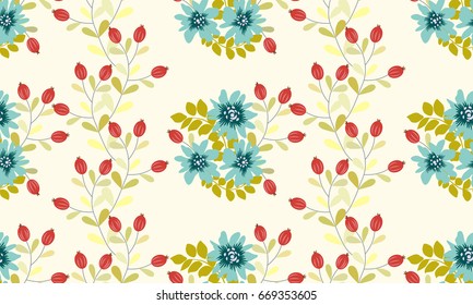 Seamless gorgeous bright pattern in small folk flowers. Liberty style millefleur. Floral background for textile, wallpaper, pattern fills, covers, surface, print, gift wrap, scrapbooking, decoupage.