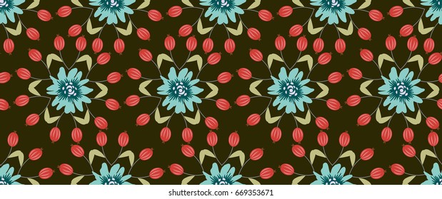 Seamless gorgeous bright pattern in small folk flowers. Liberty style millefleur. Floral background for textile, wallpaper, pattern fills, covers, surface, print, gift wrap, scrapbooking, decoupage.