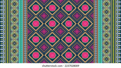 magnífico grupo sin fisuras con diseño textil digital con flor botánica hojas verde oro ornamento borde geométrico liana