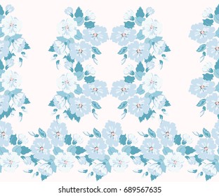Seamless gorgeous light border in small garden flowers. Millefleur. Floral background for textile, wallpaper, pattern fills, covers, surface, print, gift wrap, scrapbooking, decoupage. Sweet colors.