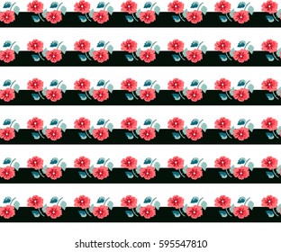 Seamless gorgeous pattern in cute flowers. Composite overlay. Floral striped background for textile, wallpaper, pattern fills, covers, surface, print, gift wrap, scrapbooking, decoupage.