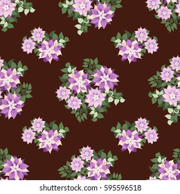 Seamless gorgeous pattern in cute flowers of clematis. Floral exotic background for textile, wallpaper, pattern fills, covers, surface, print, gift wrap, scrapbooking, decoupage.
