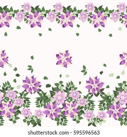 Seamless gorgeous pattern in cute flowers of clematis. Floral exotic background for textile, wallpaper, pattern fills, covers, surface, print, gift wrap, scrapbooking, decoupage. Satin print.