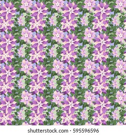Seamless gorgeous pattern in cute flowers of clematis. Floral exotic background for textile, wallpaper, pattern fills, covers, surface, print, gift wrap, scrapbooking, decoupage.