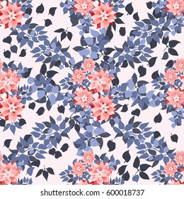 Seamless gorgeous pattern in cute flowers of pink clematis. Floral exotic background for textile, wallpaper, pattern fills, covers, surface, print, gift wrap, scrapbooking, decoupage.