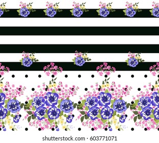 Seamless gorgeous pattern in cute flowers bouquets. Composite overlay. Floral background for textile, wallpaper, pattern fills, covers, surface, print, gift wrap, scrapbooking, decoupage.