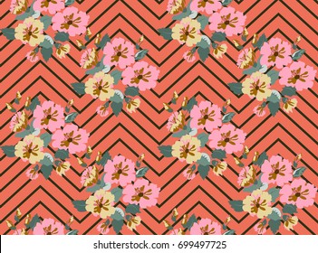 Seamless gorgeous pattern in cute flowers. Composite overlay. Floral background for textile, wallpaper, pattern fills, covers, surface, print, gift wrap, scrapbooking, decoupage.
