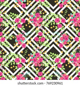 Seamless gorgeous pattern in cute flowers. Composite overlay. Floral background for textile, wallpaper, pattern fills, covers, surface, print, gift wrap, scrapbooking, decoupage.
