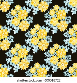 Seamless gorgeous pattern in cute yellow flowers of clematis. Floral exotic background for textile, wallpaper, pattern fills, covers, surface, print, gift wrap, scrapbooking, decoupage.