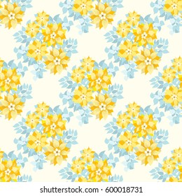 Seamless gorgeous pattern in cute yellow flowers of clematis. Floral exotic background for textile, wallpaper, pattern fills, covers, surface, print, gift wrap, scrapbooking, decoupage.