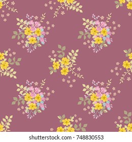 Seamless gorgeous pattern in small garden sweet flowers. Millefleur. Floral background for textile, wallpaper, pattern fills, covers, surface, print, gift wrap, scrapbooking, decoupage.