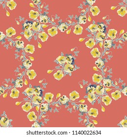 Seamless gorgeous pattern in small-scale cute pansy flowers. Millefleurs. Floral background for textile, wallpaper, pattern fills, covers, surface, print, gift wrap, scrapbooking, decoupage