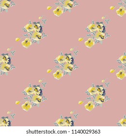 Seamless gorgeous pattern in small-scale cute pansy flowers. Millefleurs. Floral background for textile, wallpaper, pattern fills, covers, surface, print, gift wrap, scrapbooking, decoupage