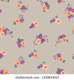 Seamless gorgeous pattern in small-scale cute flowers. Millefleurs. Floral background for textile, wallpaper, pattern fills, covers, surface, print, gift wrap, scrapbooking, decoupage. Trendy colors