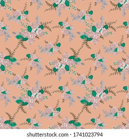 Seamless gorgeous pattern in small-scale cute ditsy flowers. Millefleurs. Floral background for textile, wallpaper, pattern, covers, surface, print, gift wrap, scrapbooking, decoupage. Fashion colors.