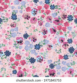 Seamless gorgeous pattern in small-scale cute ditsy flowers. Millefleurs. Floral background for textile, wallpaper, pattern fills, covers, surface, print, gift wrap, scrapbooking, decoupage.