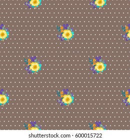 Seamless gorgeous pattern in small-scale cute flowers of petunias. Millefleurs. Floral dots background for textile, wallpaper, pattern fills, covers, surface, print, gift wrap, scrapbooking, decoupage