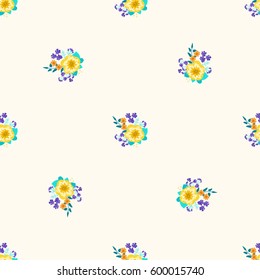 Seamless gorgeous pattern in small-scale cute flowers of yellow petunias. Millefleurs. Floral background for textile, wallpaper, pattern fills, surface, print, gift wrap, scrapbooking, decoupage.