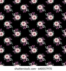 Seamless gorgeous pattern in small-scale cute flowers of petunias. Millefleurs. Floral background for textile, wallpaper, pattern fills, covers, surface, print, gift wrap, scrapbooking, decoupage.