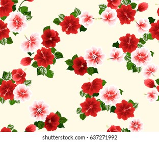 Seamless gorgeous pattern in tropical flowers of hibiscus. Floral exotic background for textile, wallpaper, pattern fills, covers, surface, print, gift wrap, scrapbooking, decoupage.