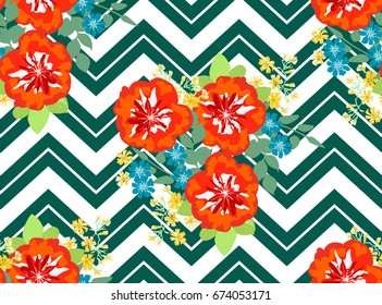 Seamless gorgeous pattern in tropical red flowers. Floral exotic geometric background for textile, wallpaper, pattern fills, covers, surface, print, gift wrap, scrapbooking, decoupage.