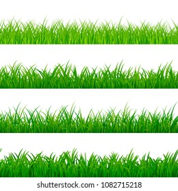 Seamless gorisontal grass border. Green herbal panorama pattern. Grass texture elements. Vector illustration isolated on white