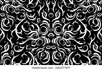 Seamless gothic pattern of graphic symmetrical decorative elements in boho style with ethnic elements. Can be used for a design of wrapping paper or wallpaper