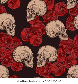Seamless Gothic Pattern Skulls Red Roses Stock Vector (Royalty Free ...
