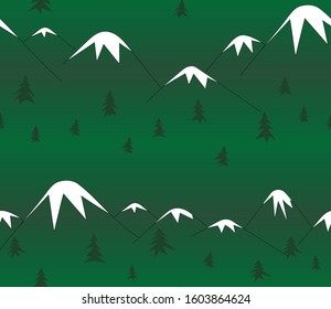 Seamless gradient background. Mountain peaks and coniferous forest