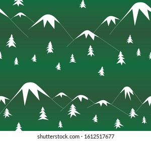 Seamless gradient background. Mountain peaks and winter spruce forest