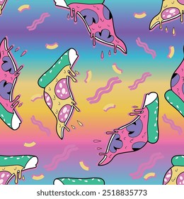 Patrón de pizza de color neón degradado sin fisuras