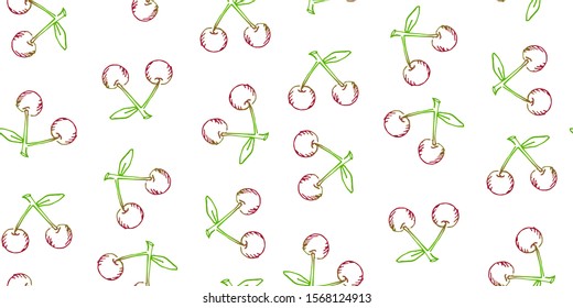 Seamless gradient pattern with hand drawn cherries on white background.