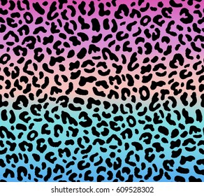 Seamless gradient pink and blue  leopard pattern 80s 90s style.Fashionable exotic animal print.Vector