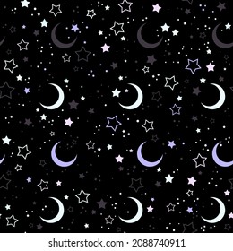 seamless gradient sky with stars and crescents